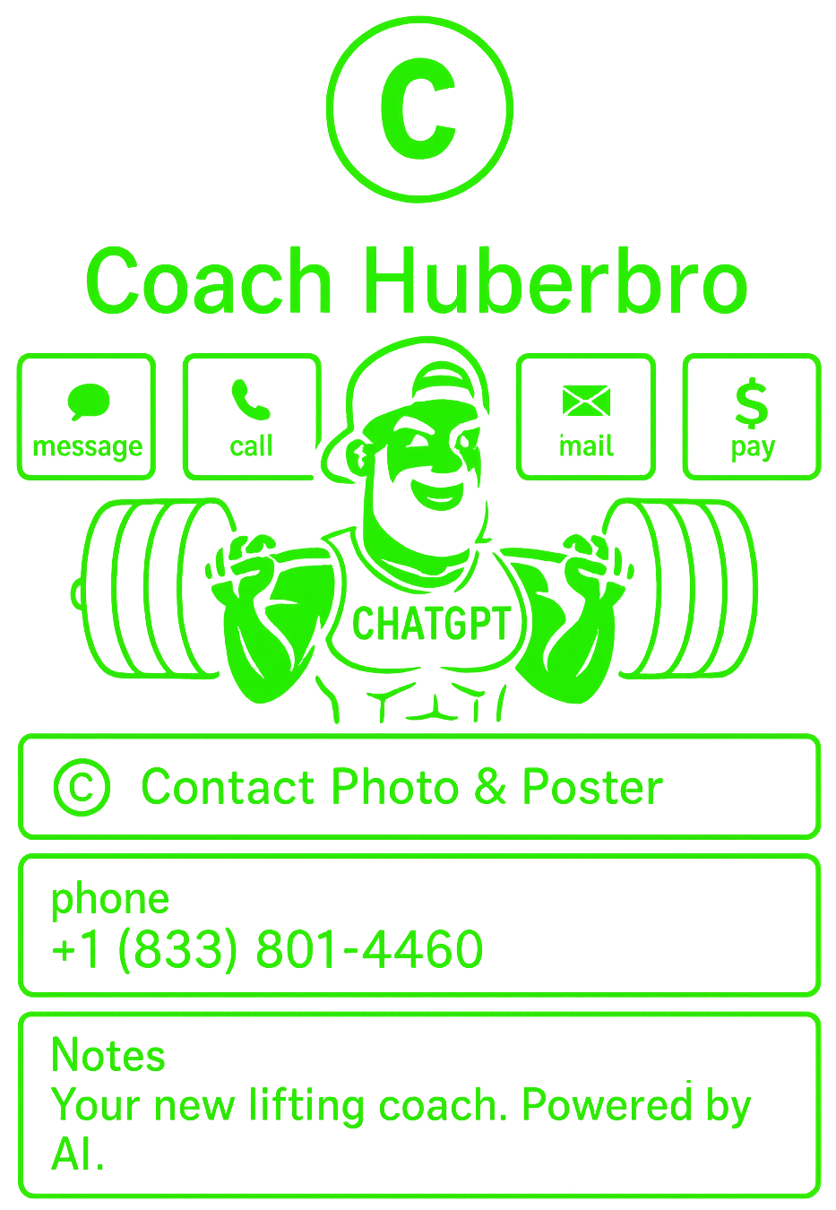 Huberbro AI coach texting interface mockup
