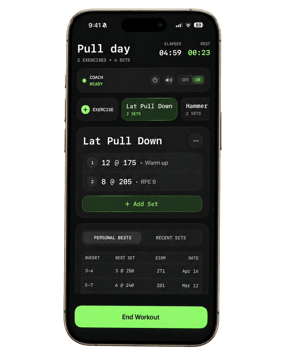 Huberbro active workout screen